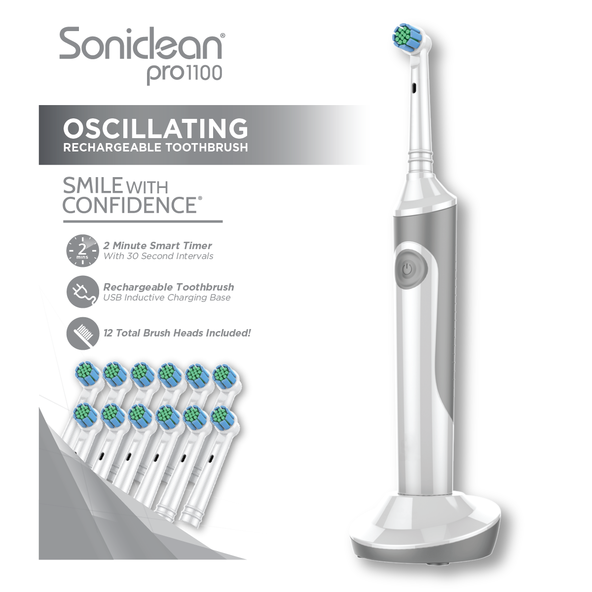 Soniclean Pro 1100 Oscillating Toothbrush with Brush Head Refills